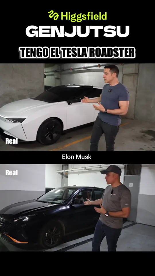 Real car on top, AI Roadster below (made with Higgsfield)